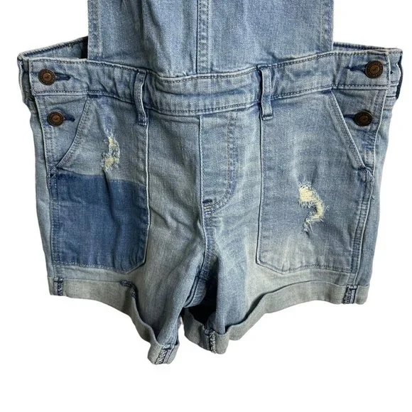 Hollister Patchwork Distressed Denim Shortalls Cuffed Overall Shorts Women's M - Picture 6 of 12